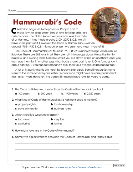 Short Passages - Hammurabi's Code Short Passages - Hammurabi's Code