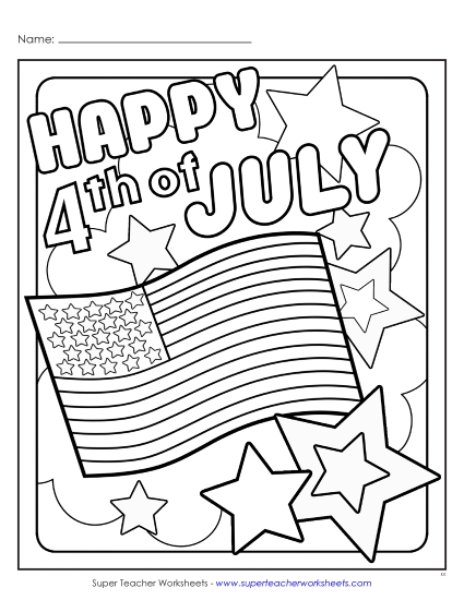 Coloring Pages - Happy 4th Coloring Page (Printable PDF Worksheet)