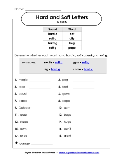 Hard-C and Soft-C, Hard-G and Soft-G - Hard and Soft G and C Words