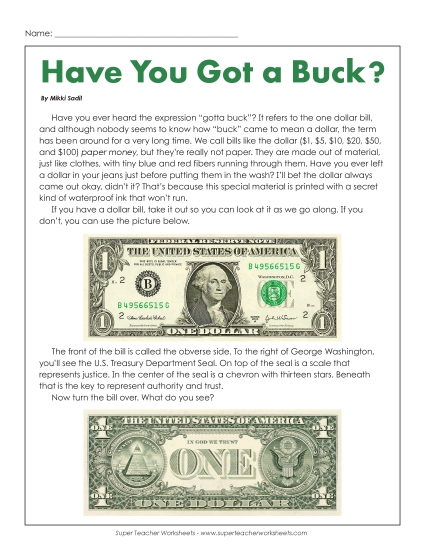 Reading Comprehension - Have You Got a Buck?