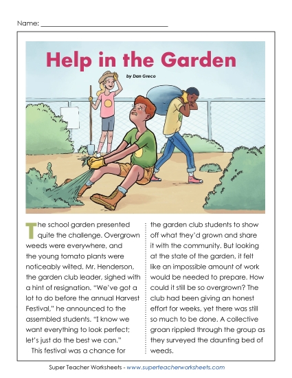 Reading Comprehension Passages - Help in the Garden (Kindness/Helpfulness) (Printable PDF Worksheet) Reading Comprehension Passages - Help in the Garden (Kindness/Helpfulness) (Printable PDF Worksheet)