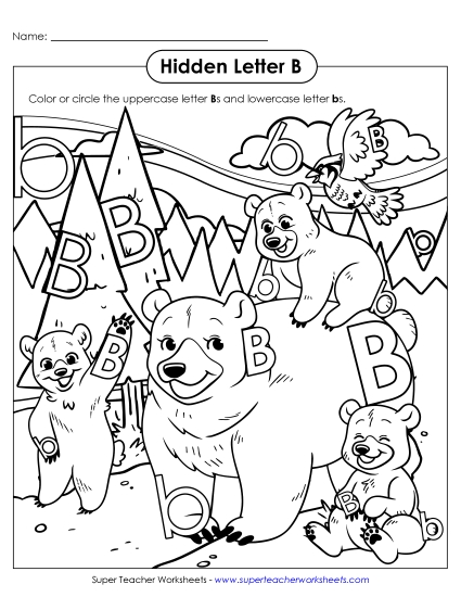 Letter Recognition - Hidden Letter B (Printable PDF Worksheet)
