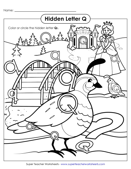 Letter Recognition - Hidden Letter Q (Printable PDF Worksheet)