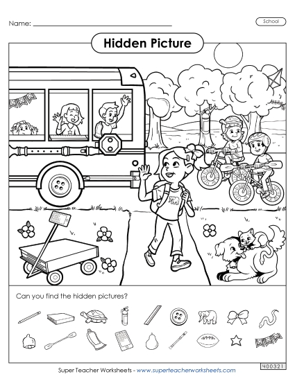 Back-to-School Puzzles - Hidden Picture: School Back-to-School Puzzles - Hidden Picture: School