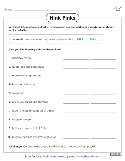 Level C: Most Challenging - Hink Pinks: Level C Level C: Most Challenging - Hink Pinks: Level C