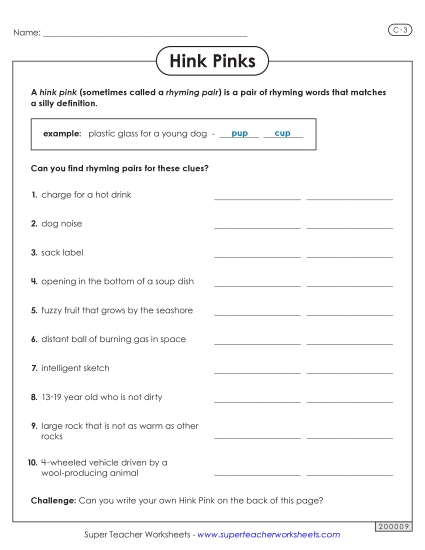 Hink Pinks - Hink Pinks Riddles: Level C-3