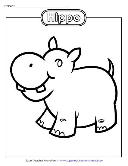 Zoo Activities - Hippo Coloring Page