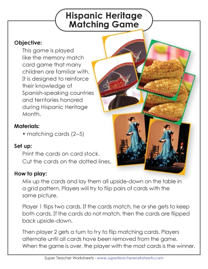 Puzzles & Games - Hispanic Heritage Card Matching Game (Printable PDF Worksheet)