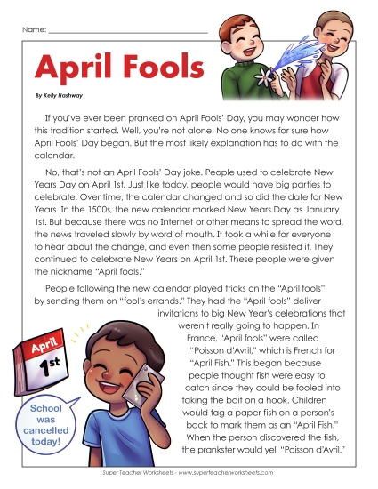 Reading Comprehension - History of April Fools (Non-Fiction)