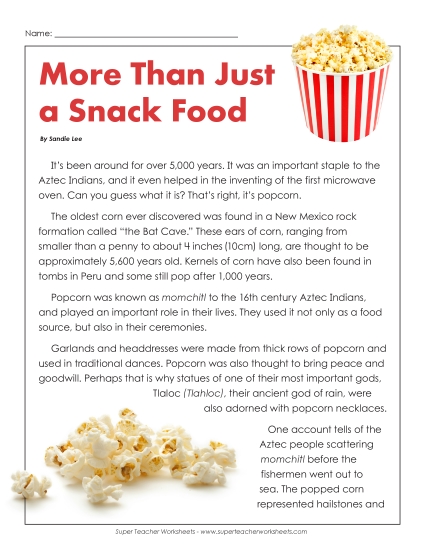 Reading Comprehension - History of Popcorn