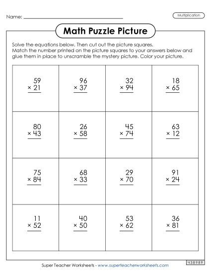 2-Digit Times 2-Digit Worksheets - Hockey Picture Puzzle (2 Digits Times 2 Digits) 2-Digit Times 2-Digit Worksheets - Hockey Picture Puzzle (2 Digits Times 2 Digits)