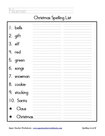 List B: Christmas - Holiday List - Christmas
