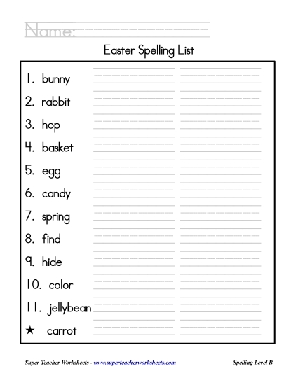 List B: Easter - Holiday List - Easter