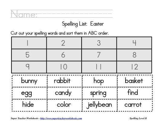 List B: Easter - Holiday List - Easter: ABC Order