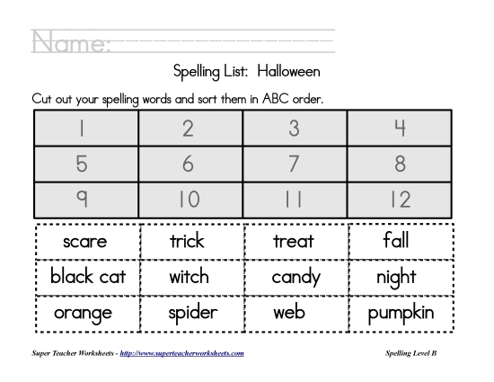 List B: Halloween - Holiday List - Halloween: ABC Order