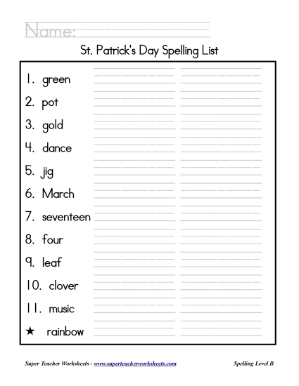 List B: Christmas - Holiday List - St. Patrick's Day