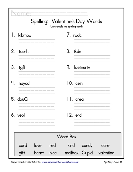List B: Christmas - Holiday List - Valentine's Day: Unscramble List B: Christmas - Holiday List - Valentine's Day: Unscramble