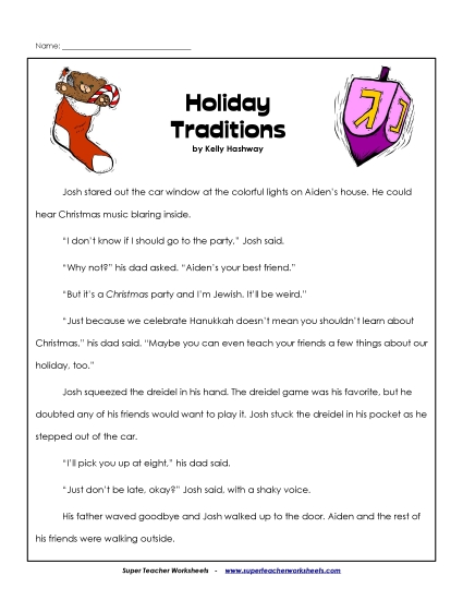 Reading Comprehension - Holiday Traditions (Fiction Story)