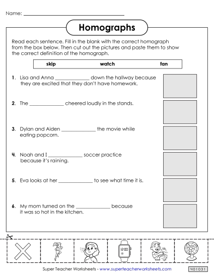 Cut-and-Glue Activities - Homographs: Cut and Glue Worksheet 1