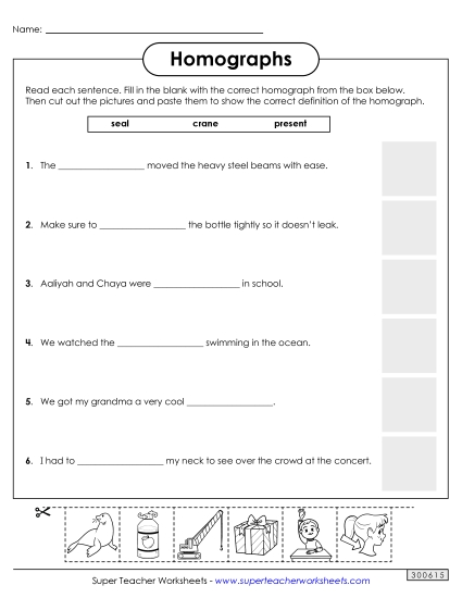 Cut-and-Glue Activities - Homographs: Cut and Glue Worksheet 2