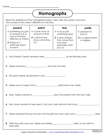 Homograph Worksheets - Homographs: Fill in the Blanks 2