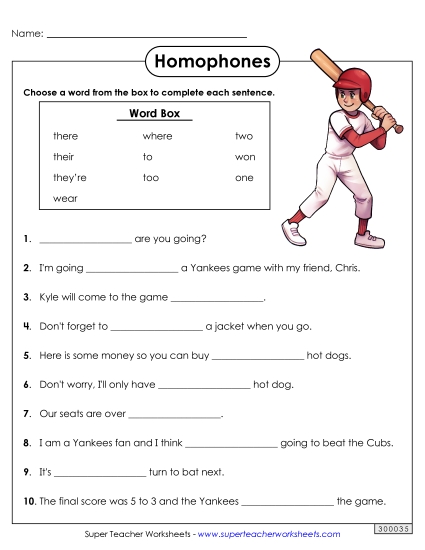 Mixed Homophones - Homophone Baseball Sentences