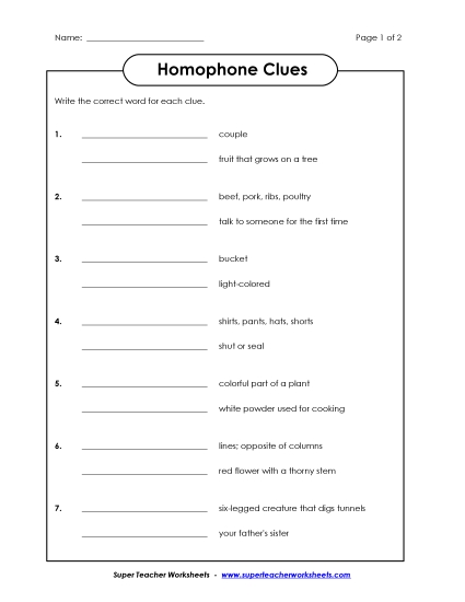 Mixed Homophones - Homophone Clues Mixed Homophones - Homophone Clues