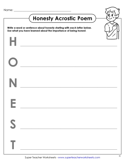 Honesty - Honesty Acrostic Poem (Printable PDF Worksheet)