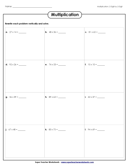 2-Digit Times 2-Digit Worksheets - Horizontal: 2-Digit x 2-Digit 2-Digit Times 2-Digit Worksheets - Horizontal: 2-Digit x 2-Digit