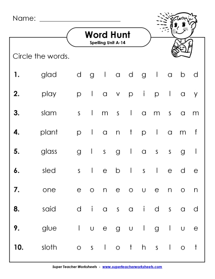 Worksheets - Horizontal Word Hunt (A-14)