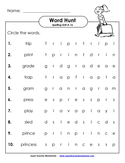 Worksheets - Horizontal Word Hunt (A-16) Worksheets - Horizontal Word Hunt (A-16)