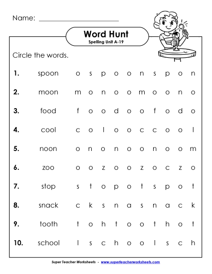 Worksheets - Horizontal Word Hunt (A-19) Worksheets - Horizontal Word Hunt (A-19)