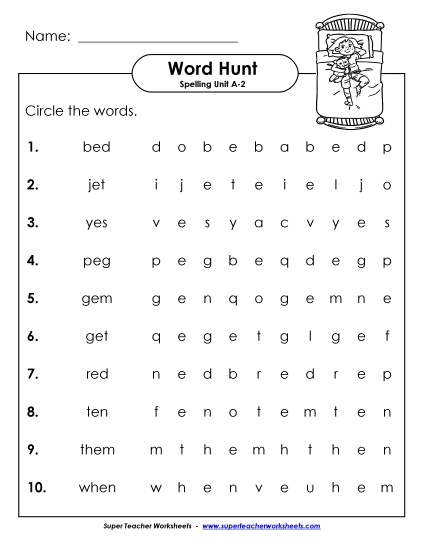Worksheets - Horizontal Word Hunt (A-2)