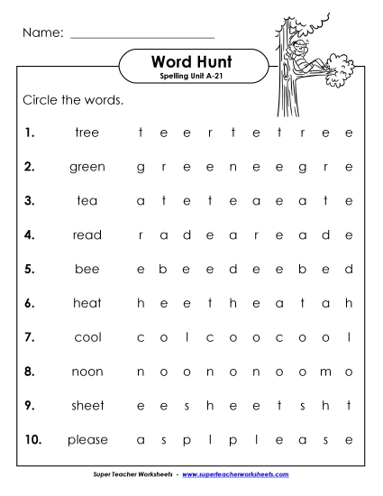 Worksheets - Horizontal Word Hunt (A-21)