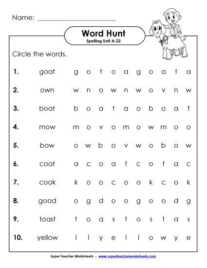 Worksheets - Horizontal Word Hunt (A-22) Worksheets - Horizontal Word Hunt (A-22)