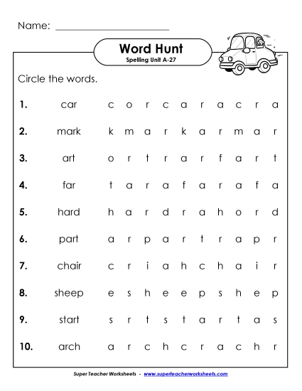 Worksheets - Horizontal Word Hunt (A-27)