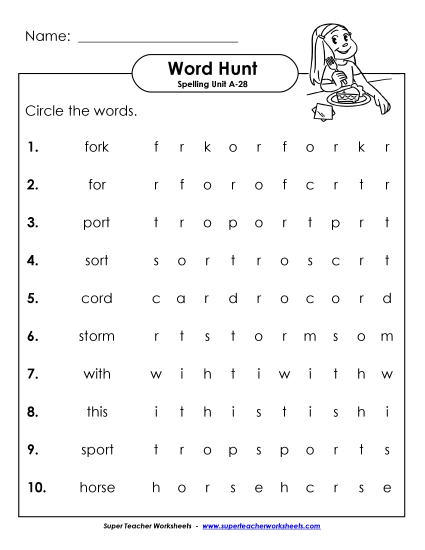 Worksheets - Horizontal Word Hunt (A-28) Worksheets - Horizontal Word Hunt (A-28)