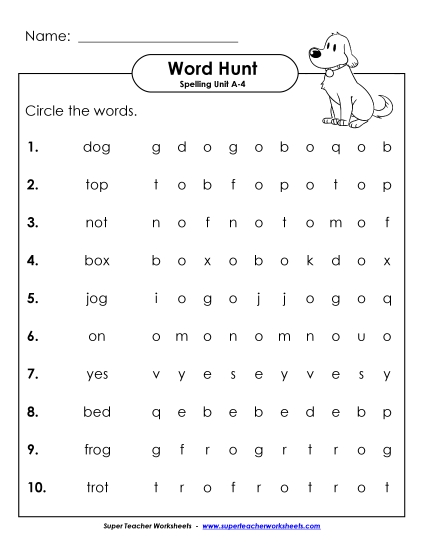Worksheets - Horizontal Word Hunt (A-4)