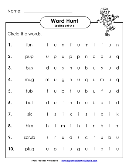 Worksheets - Horizontal Word Hunt (A-5)