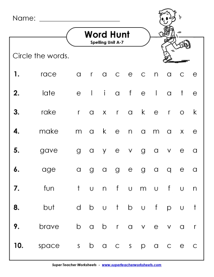 Worksheets - Horizontal Word Hunt (A-7)
