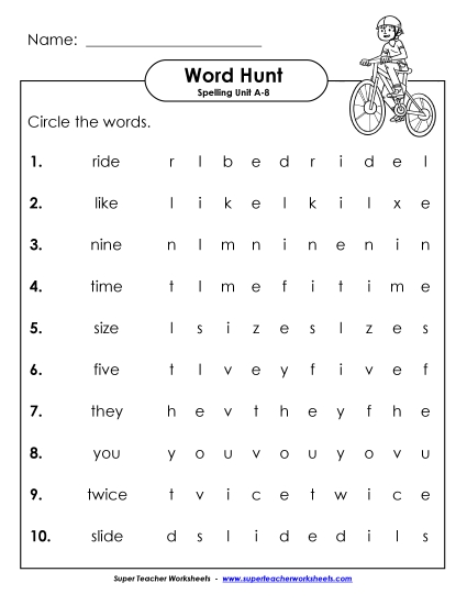 Worksheets - Horizontal Word Hunt (A-8) Worksheets - Horizontal Word Hunt (A-8)