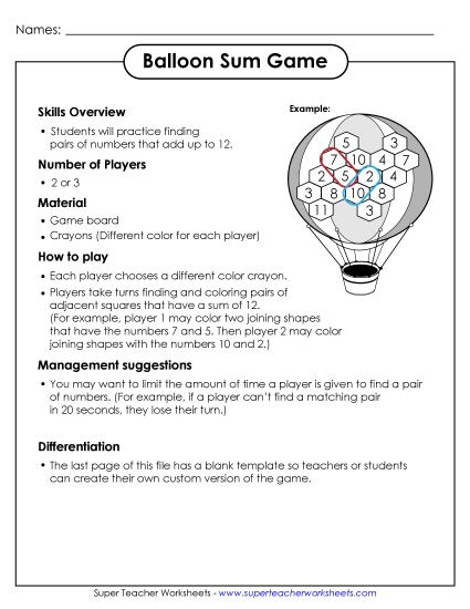 Sum Game - Hot Air Balloon Sum Game