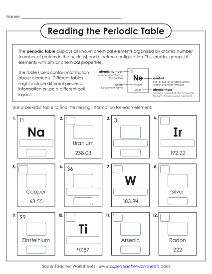 Periodic Table Worksheets - How-To: Reading the Periodic Table (Printable PDF Worksheet)