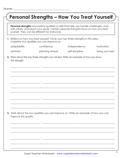 Self-Awareness - How You Treat Yourself (Printable PDF Worksheet)