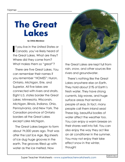 Reading Comprehension - How’d the Great Lakes Get Their Name? Reading Comprehension - How’d the Great Lakes Get Their Name?