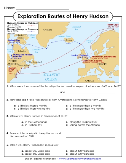 Henry Hudson - Hudson Map & Questions