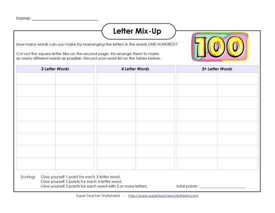 Activities & Worksheets - Hundred Days Letter Mix (Intermediate) Activities & Worksheets - Hundred Days Letter Mix (Intermediate)