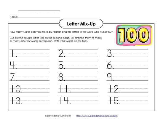Activities & Worksheets - Hundred Days Letter Mix (Primary) Activities & Worksheets - Hundred Days Letter Mix (Primary)