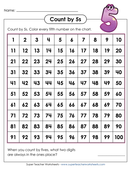 Hundreds Chart - Count by 5s