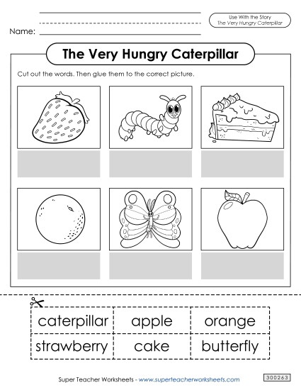 Cut-and-Glue Activities - Hungry Caterpillar Picture-Word Match